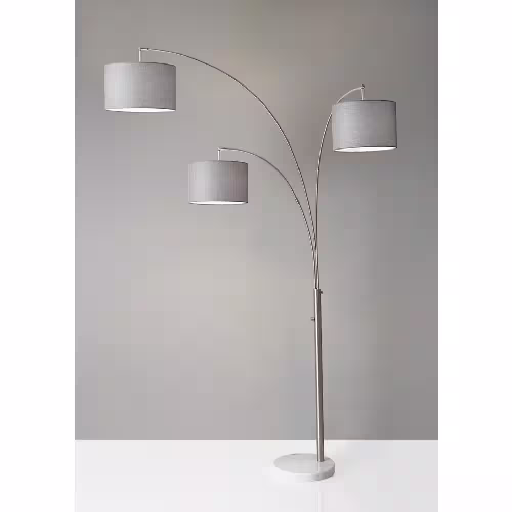 None 74 in. Steel Bowery 3-Arm Arc Lamp