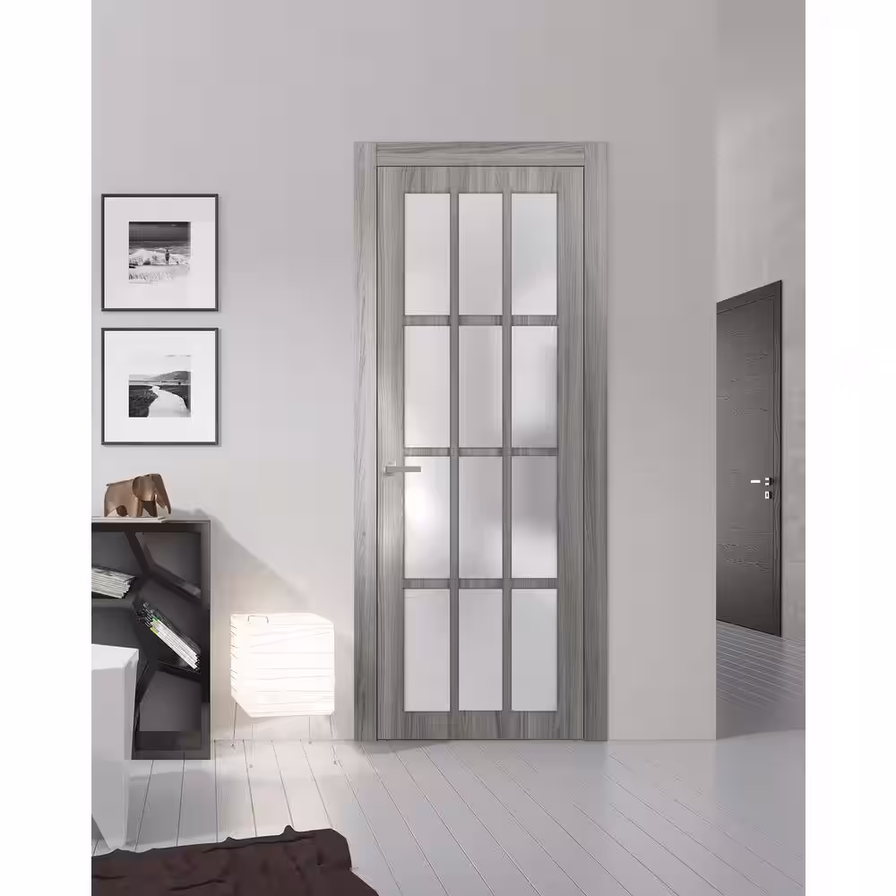 Sartodoors 3312 36 in. x 84 in. Universal Handling Frosted Glass Solid Core Gray Finished Pine Wood Single Prehung Interior Door