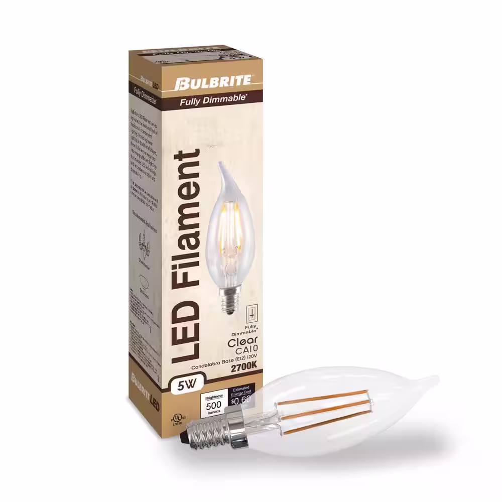 Bulbrite 60-Watt CA10 Clear Dimmable Edison Style Filament LED Light Bulb with (E12) Candelabra Screw Base, 2700K(4-Pack)