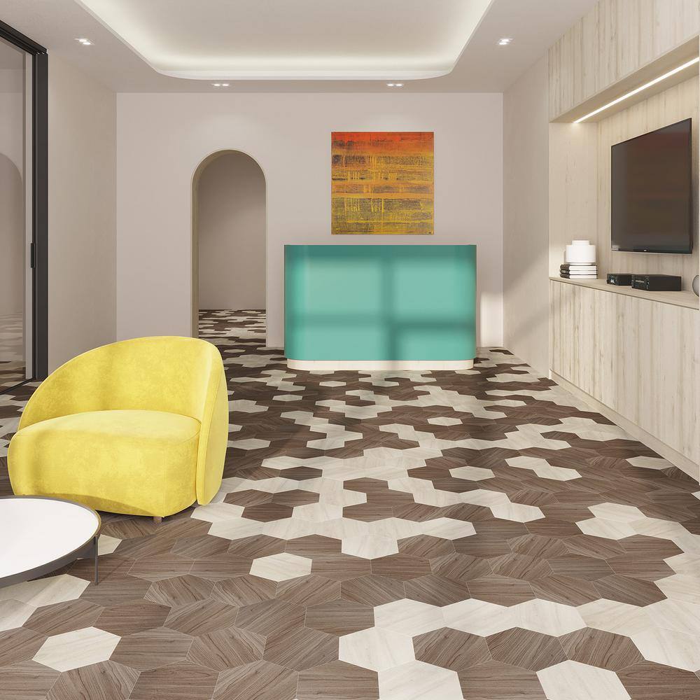 Lucida Surfaces MosaiCore Hickory 28 MIL x 12 in. W x 10 in. L Glue Down Waterproof Vinyl Tile Flooring (12.3 sqft/case)