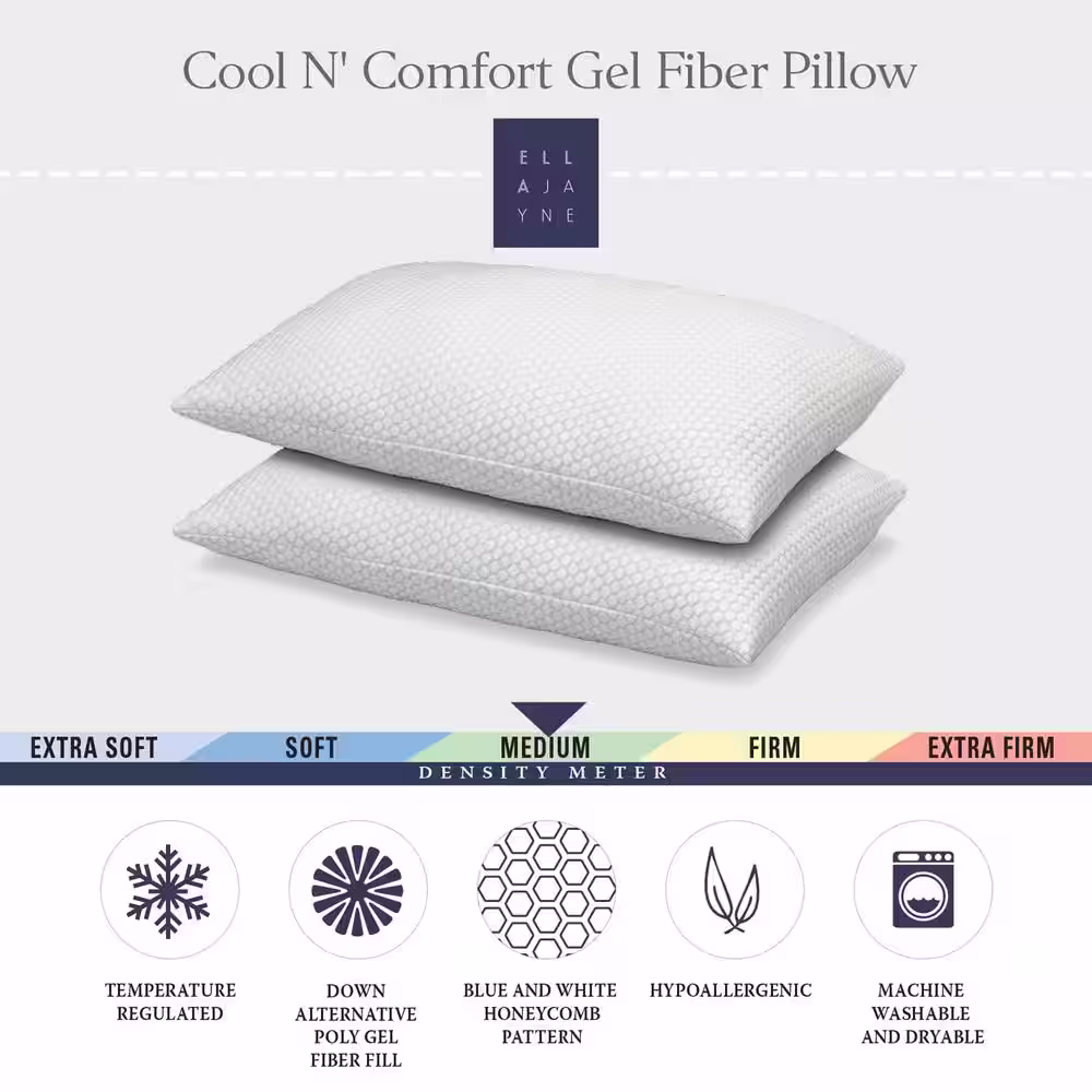 ELLA JAYNE Cool N'Comfort Gel Fiber with CoolMax Technology Standard Size Pillow
