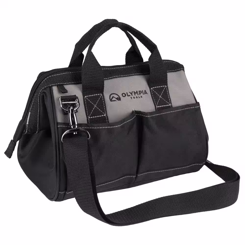OLYMPIA 12 in. Black Water-Resistant Tool Bag with Dual Zipper, Adjustable Shoulder Strap