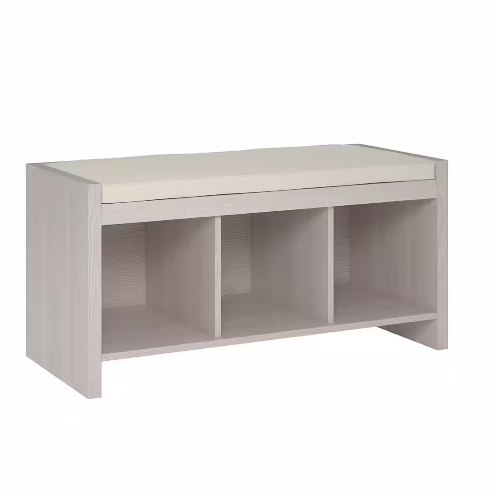 Ameriwood Home Pebblebrook 39.5 in. Ivory with Cushion Pine Entryway Storage Bench