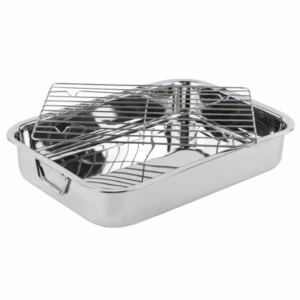 None 16 in. Classic Stainless Steel Roasting Pan with Roasting Rack