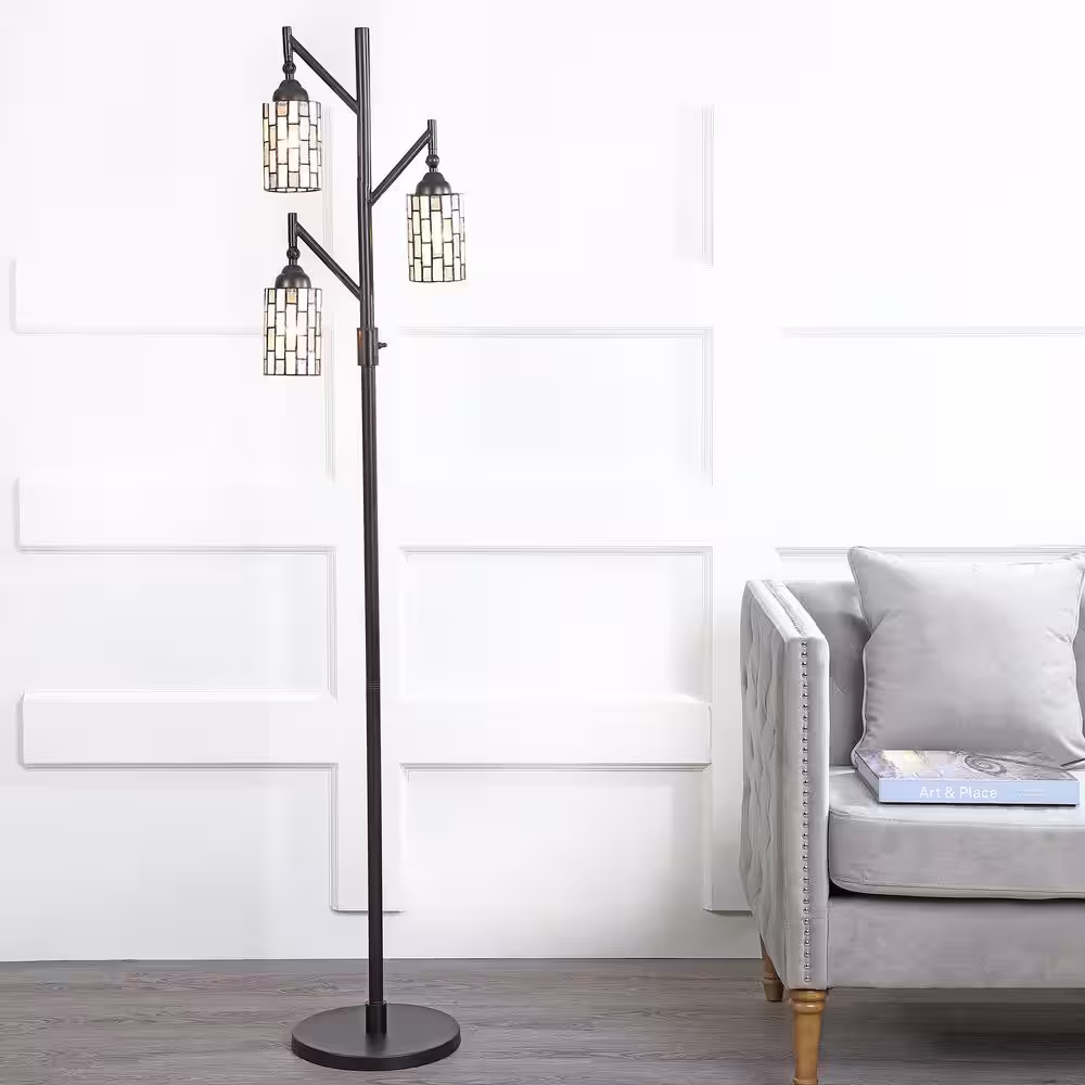 JONATHAN Y Lewis Tiffany-Style 71 in. Multi-Light Bronze Floor Lamp