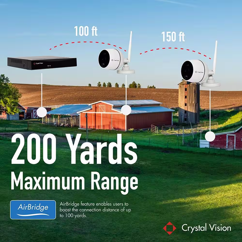 Crystal Vision 8-Channel Wireless 1080p Full HD 2MP 2TB Hard Drive Surveillance System with 2 Audio Cameras and 4 Standard Cameras