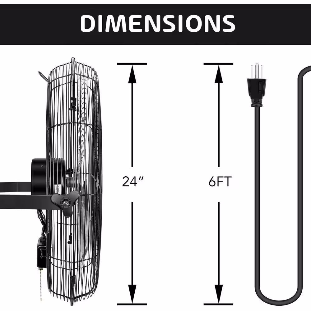 Tidoin 24 in. Black 3-Speed Round High Velocity Air Movement Mounted Wall Ceiling Fan (2-Pack)