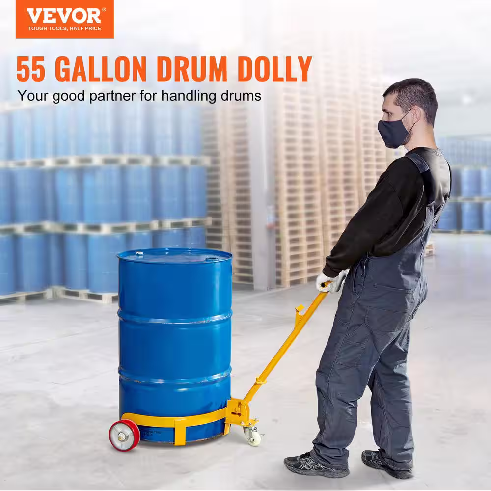 None 55 Gal. Drum Dolly 1200 lbs. Cap Barrel Dolly Cart Steel Low Profile with Adjustable Handle for Workshop Factory Docks