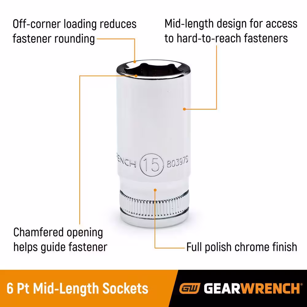 GEARWRENCH 1/4 in. Drive 6 Point Mid Length Metric Socket Set 13-Piece