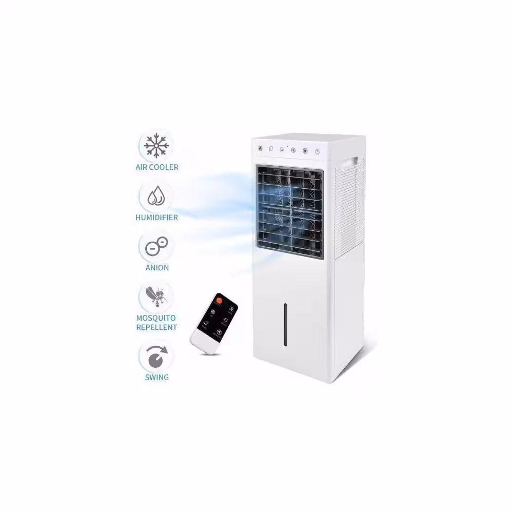 None 30 in. 3 Fan Speeds Oscillating Tower Fan in White, Evaporative Air Cooler Fan with Remote Control and 2 gal. Water Tank