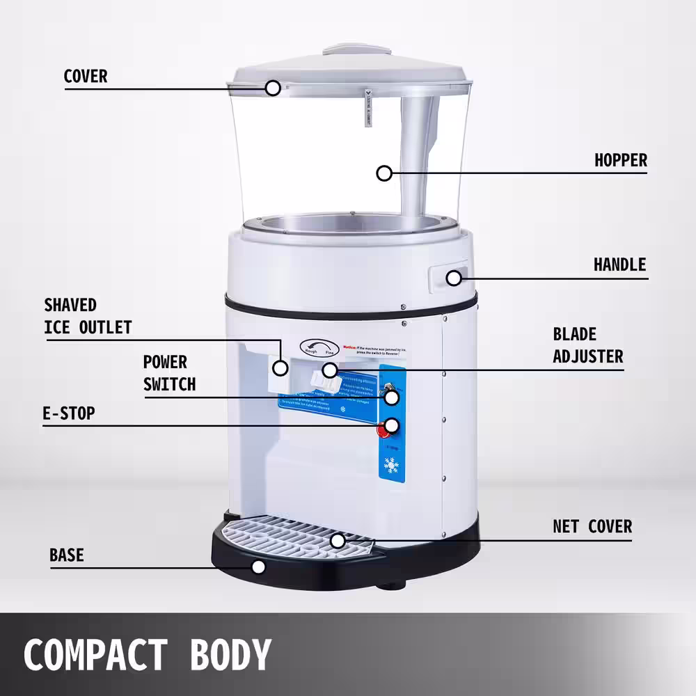 VEVOR 280 oz. White Snow Cone Machine Commercial Ice Shaver Crusher 1100 lb/H with 17.6 lb Hopper 350W Electric