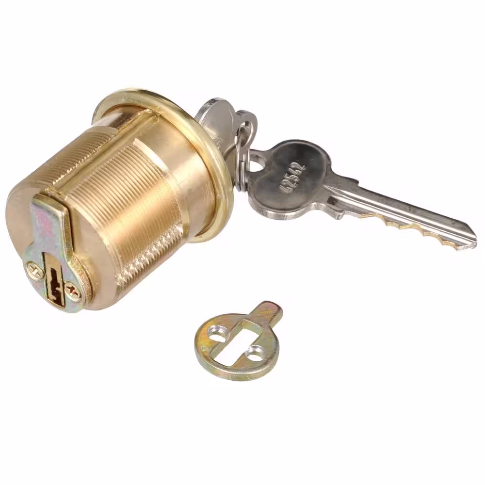 Prime-Line Mortise Cylinder, 1-1/4 in., Solid Polished Brass, 5 Pin Tumbler