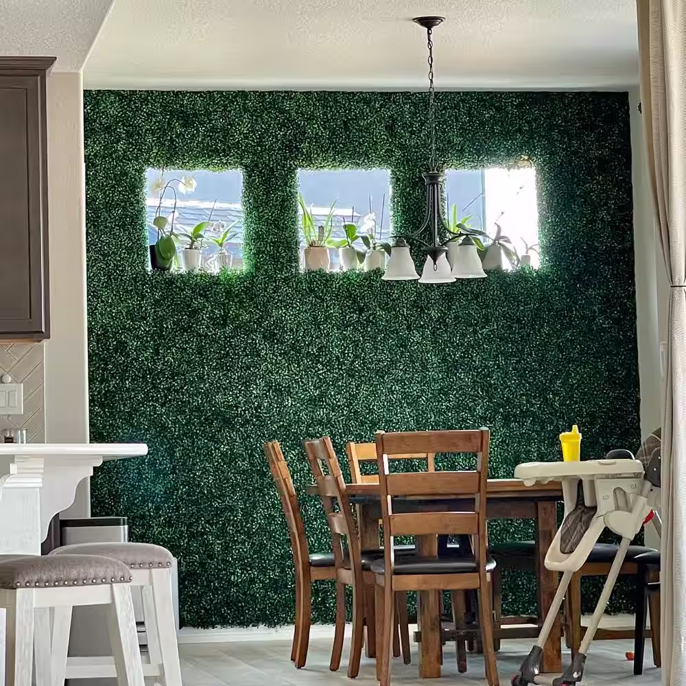 HWT 24- Piece 20x20x1.6 in. Artificial Boxwood Hedge Panels Faux Grass Wall Backdrop UV-Protected Indoor/Outdoor Event Decor