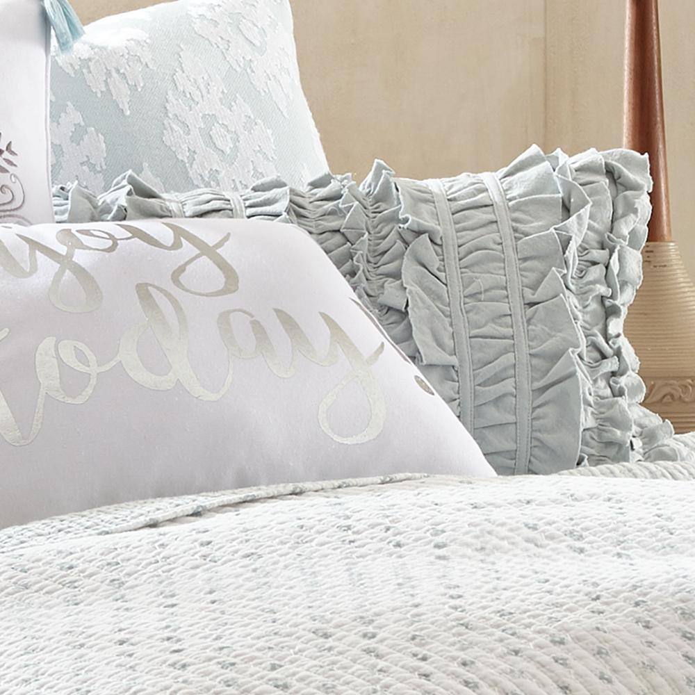 None Ditsy Spa Ruched Ruffle 24 in. x 12 in. Throw Pillow