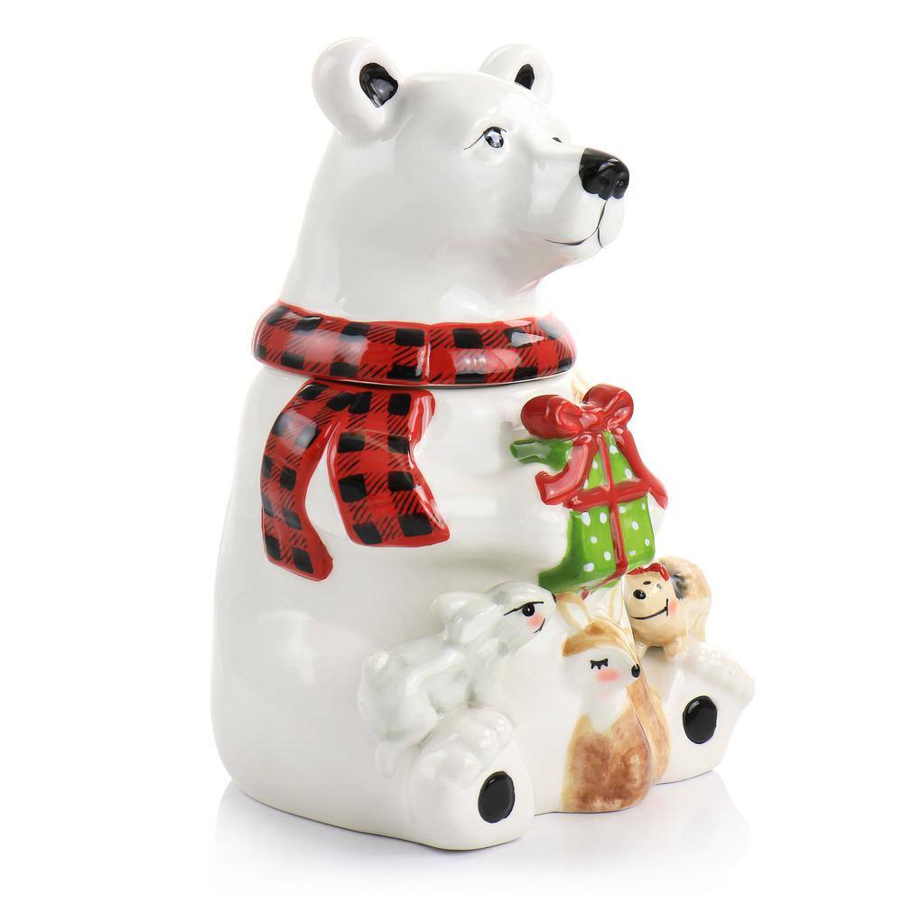 GIBSON HOME Polar Friend Durastone 8.5 in. White and Multi Holiday Cookie Jar