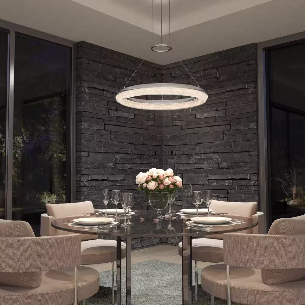 Artika Famous Optical 25-Watt 1 Light Chrome Modern 5 CCT Integrated LED Pendant Light Fixture for Dining Room or Kitchen