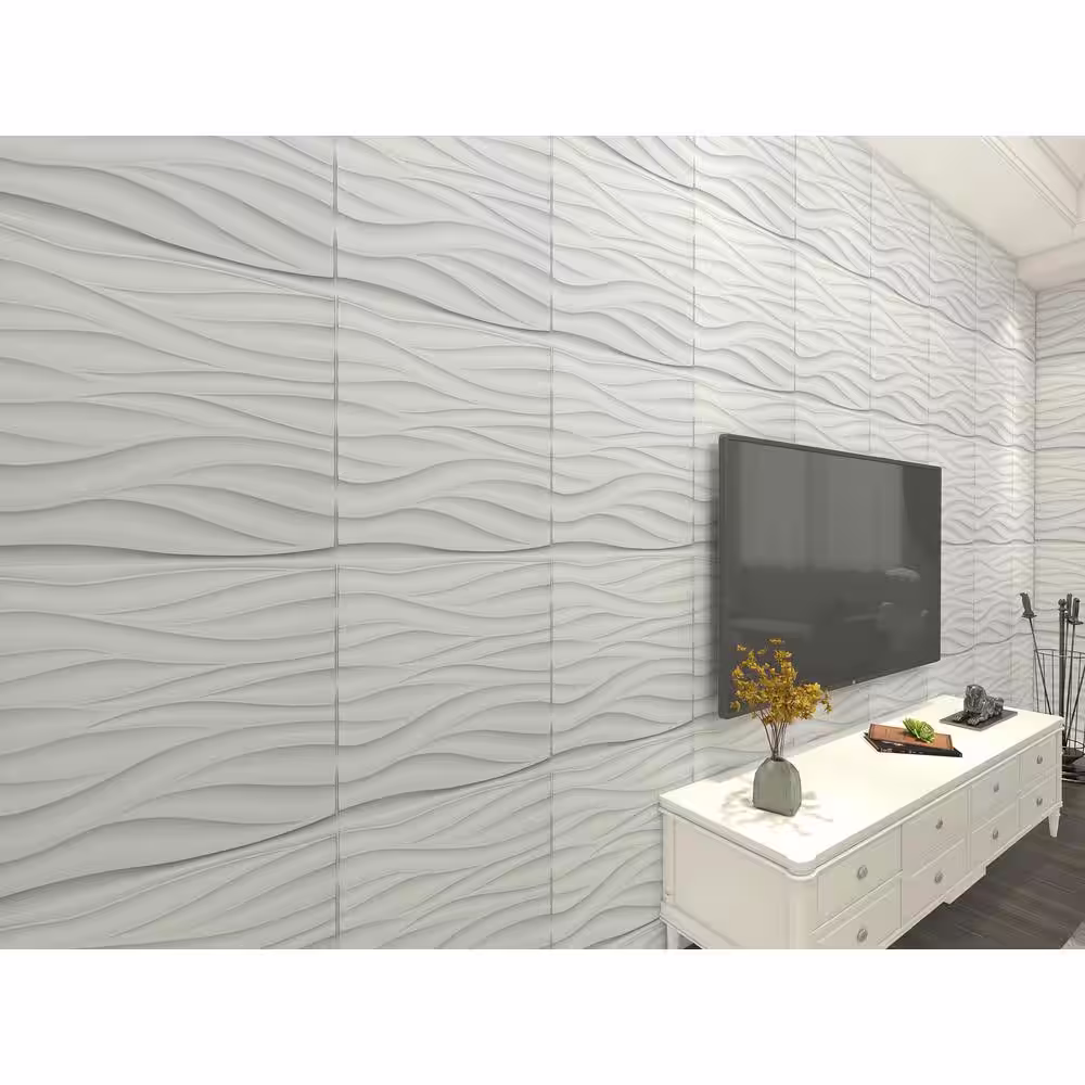 Art3dwallpanels 19.7 in. x 19.7 in. White PVC 3D Wall Panels Wave Wall Design (12-Pack)
