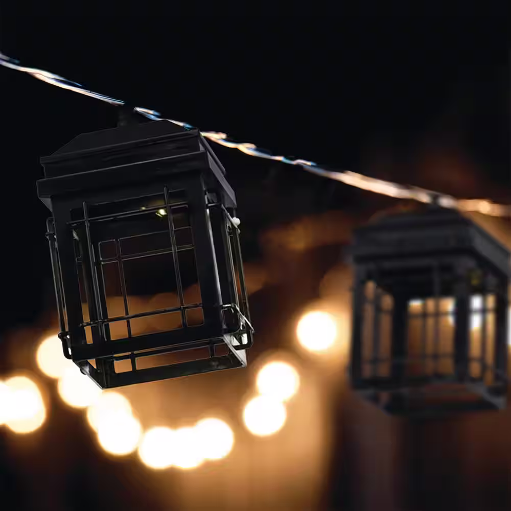 Monteaux Lighting 10-Light 10.25 ft. Black Indoor/Outdoor Plug-In Integrated LED Lantern String Light