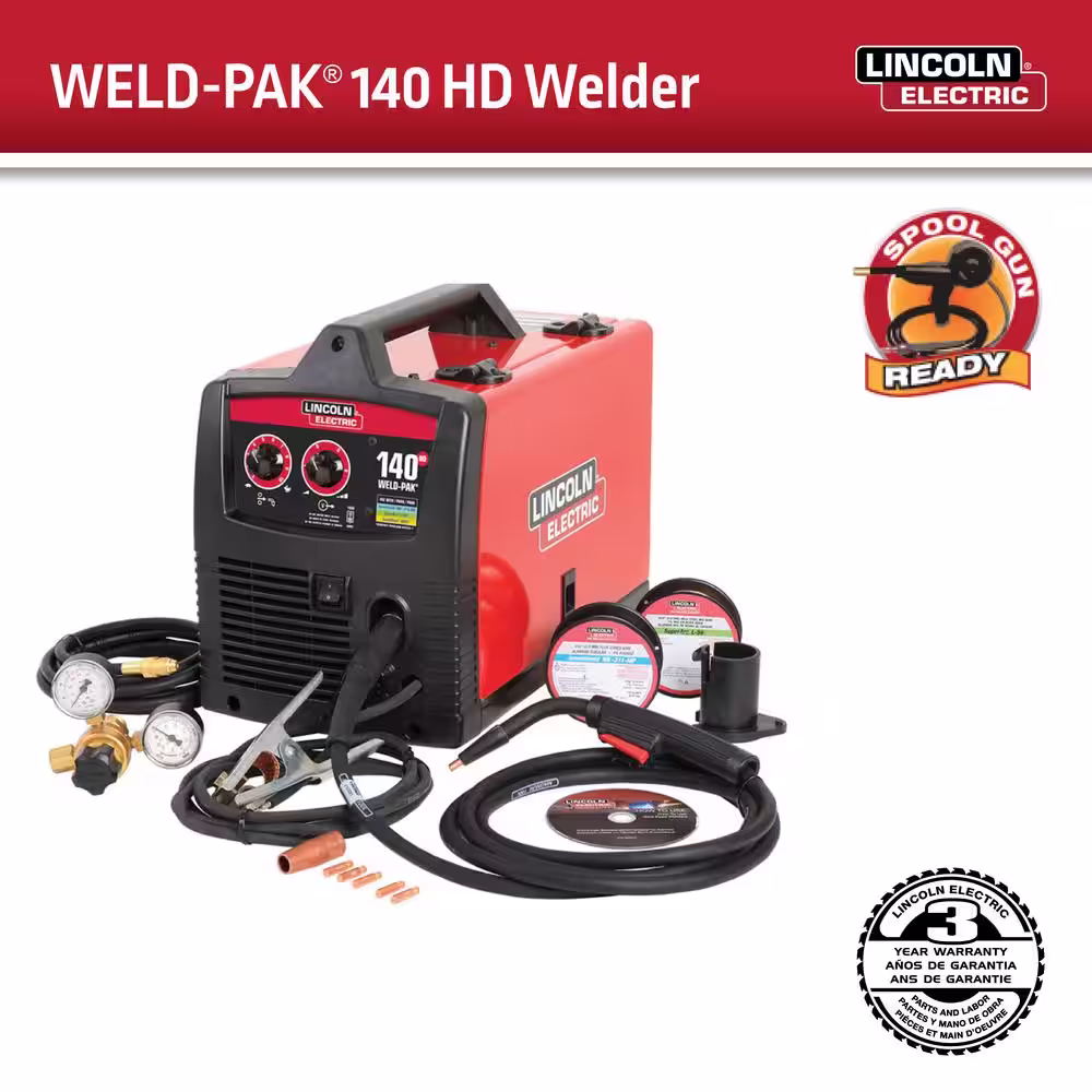 Lincoln Electric Weld-Pak 140 Amp MIG and Flux-Core Wire Feed Welder, 115V, Aluminum Welder with Spool Gun sold separately
