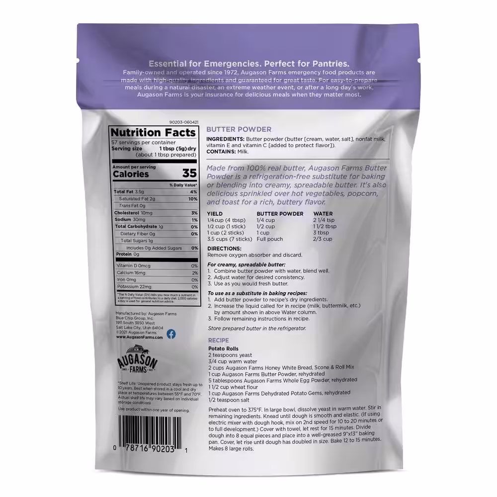 AUGASON FARMS 10 Oz. Dehydrated Butter Powder, Resealable Pouch