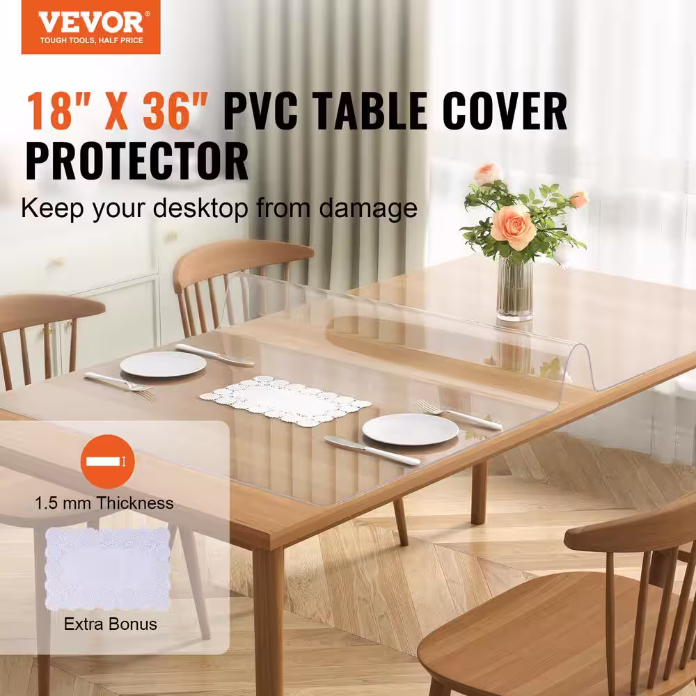 None Clear Table Cover Protector 18 in. x 36 in. Nature Table Cover 1.5 mm Thick PVC Plastic Tablecloth
