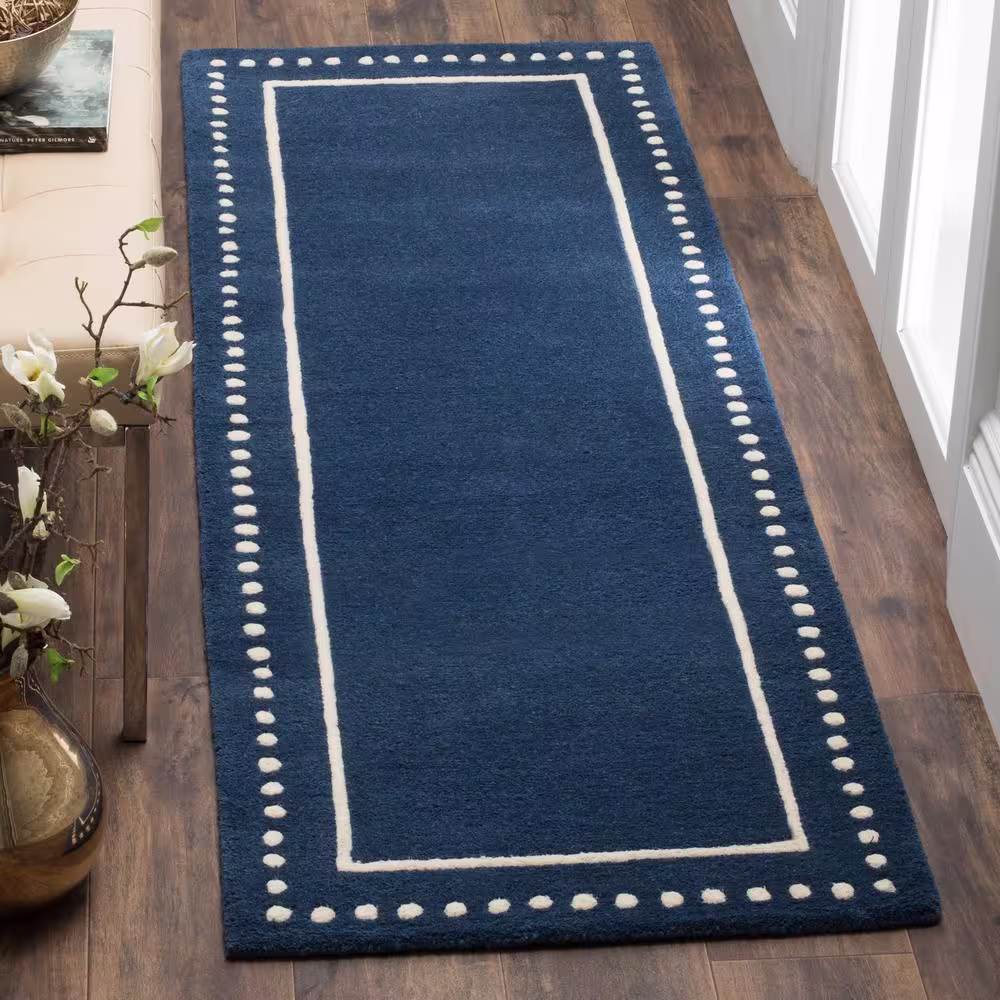 SAFAVIEH Bella Navy Blue/Ivory 2 ft. x 8 ft. Dotted Border Runner Rug