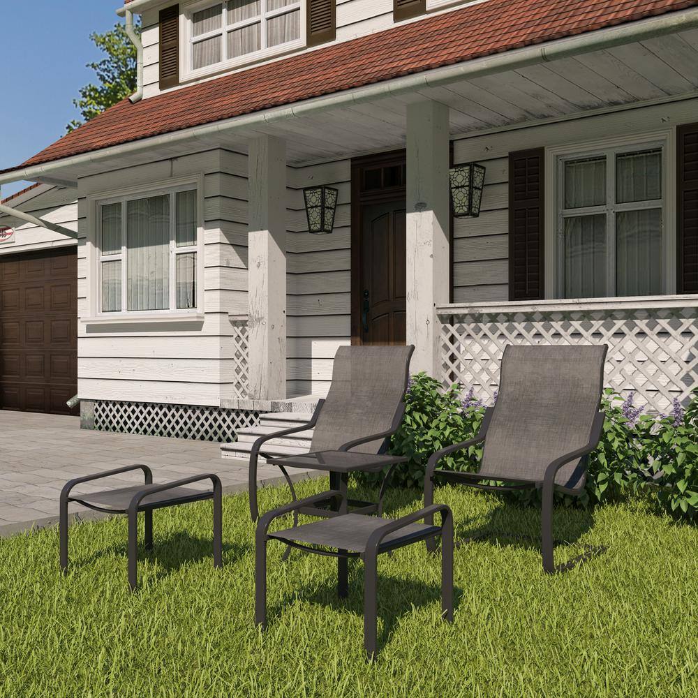 None 5-Piece Aluminum Outdoor Tesla Rocking Chairs with Footstool and Coffee Table