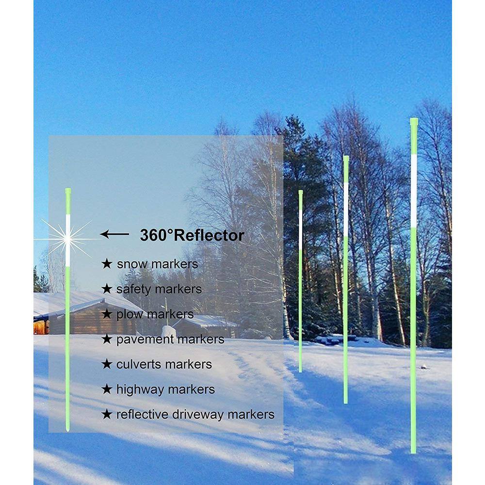FiberMarker 36 in. Driveway Markers 5/16 in. Dia Driveway Reflectors Hollow Snow Stakes, Green (50-Pack)