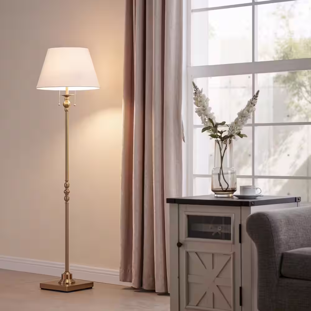 KAWOTI 60.5 in. Gold Floor Lamp with Bell Fabric Shade