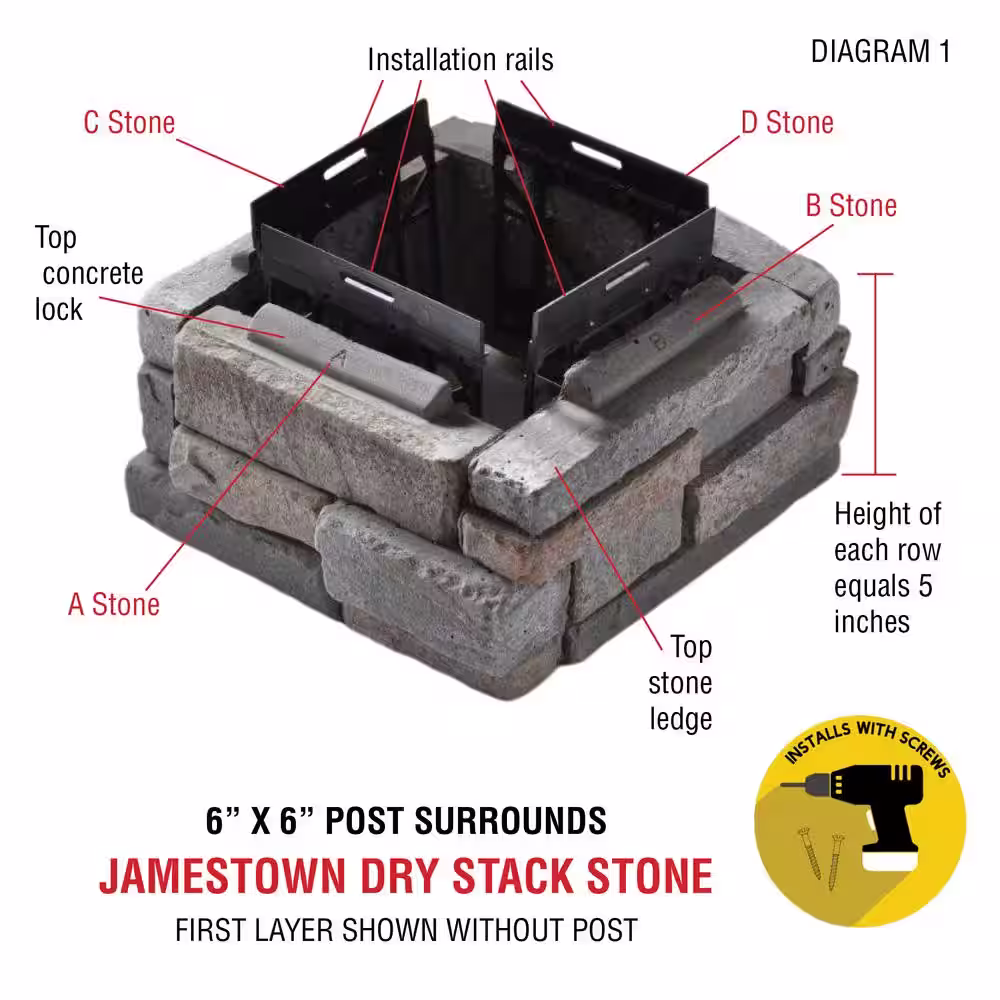 M-Rock P-Series 6 x 6 Cortland Ledge Post Surround Concrete Stone Veneer