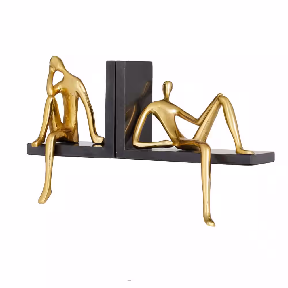 Litton Lane Gold Aluminum Sitting People Bookends (Set of 2)