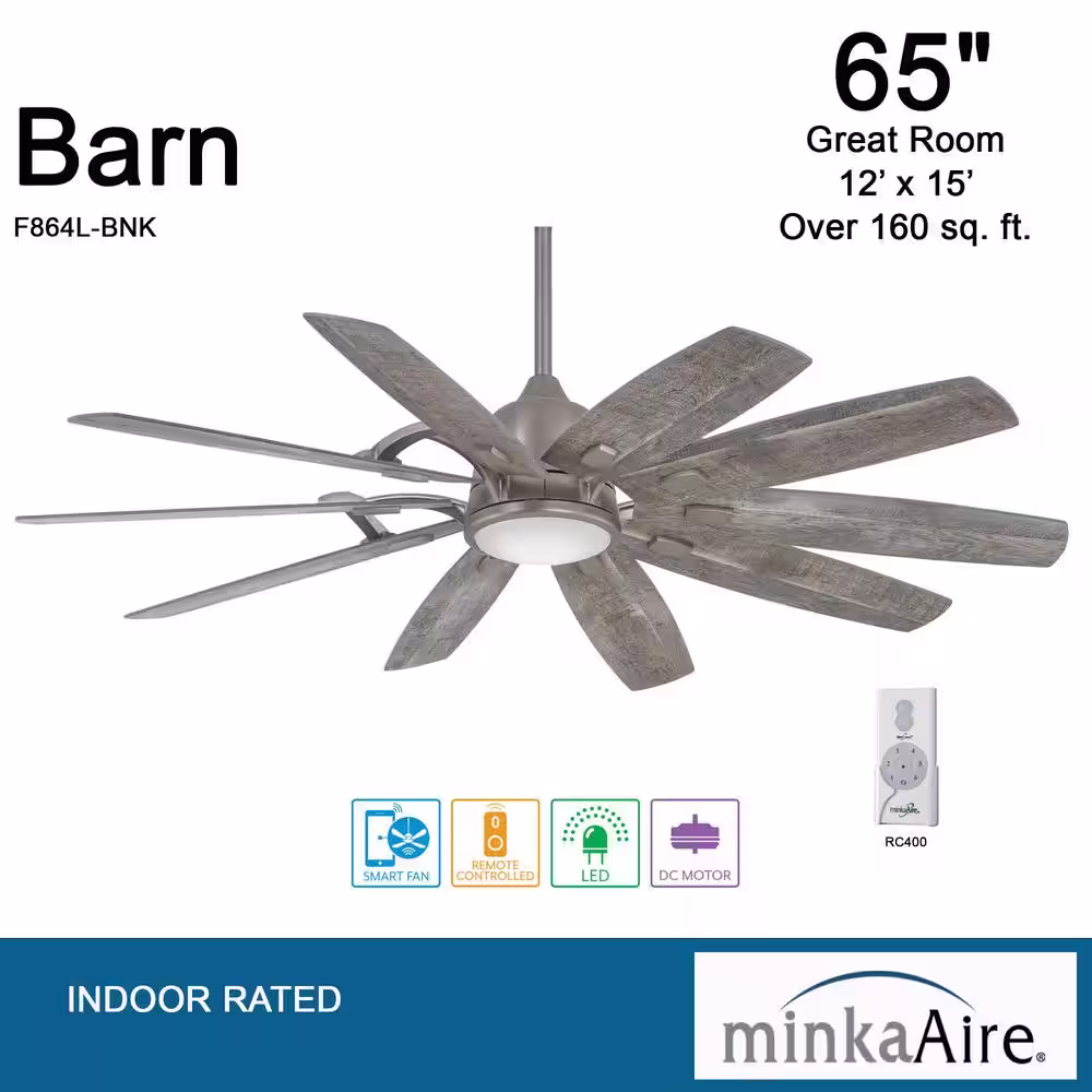 MINKA-AIRE Barn 65 in. Integrated LED Indoor Burnished Nickel Smart Ceiling Fan with Light with Remote Control
