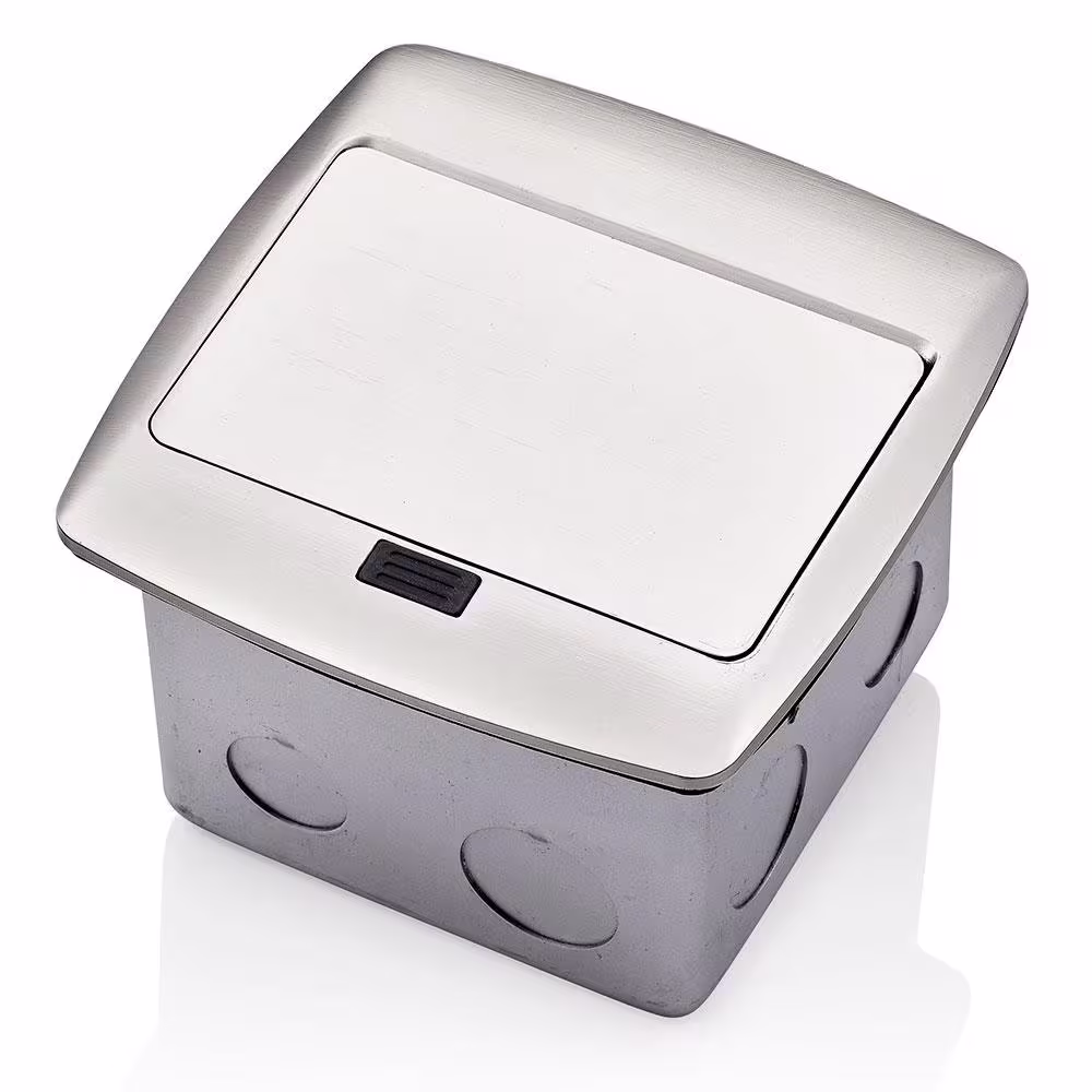 Leviton Pop-Up Floor Box with 15 Amp, Tamper-Resistant Outlet, Brushed Nickel