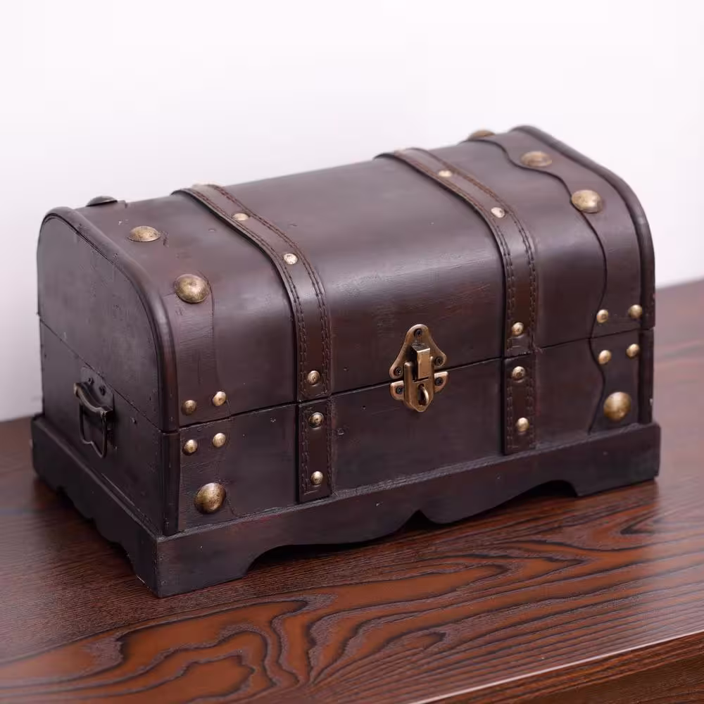 Vintiquewise 12 in. x 6.8 in. x 6.8 in. Wooden Small Pirate Style Treasure Chest