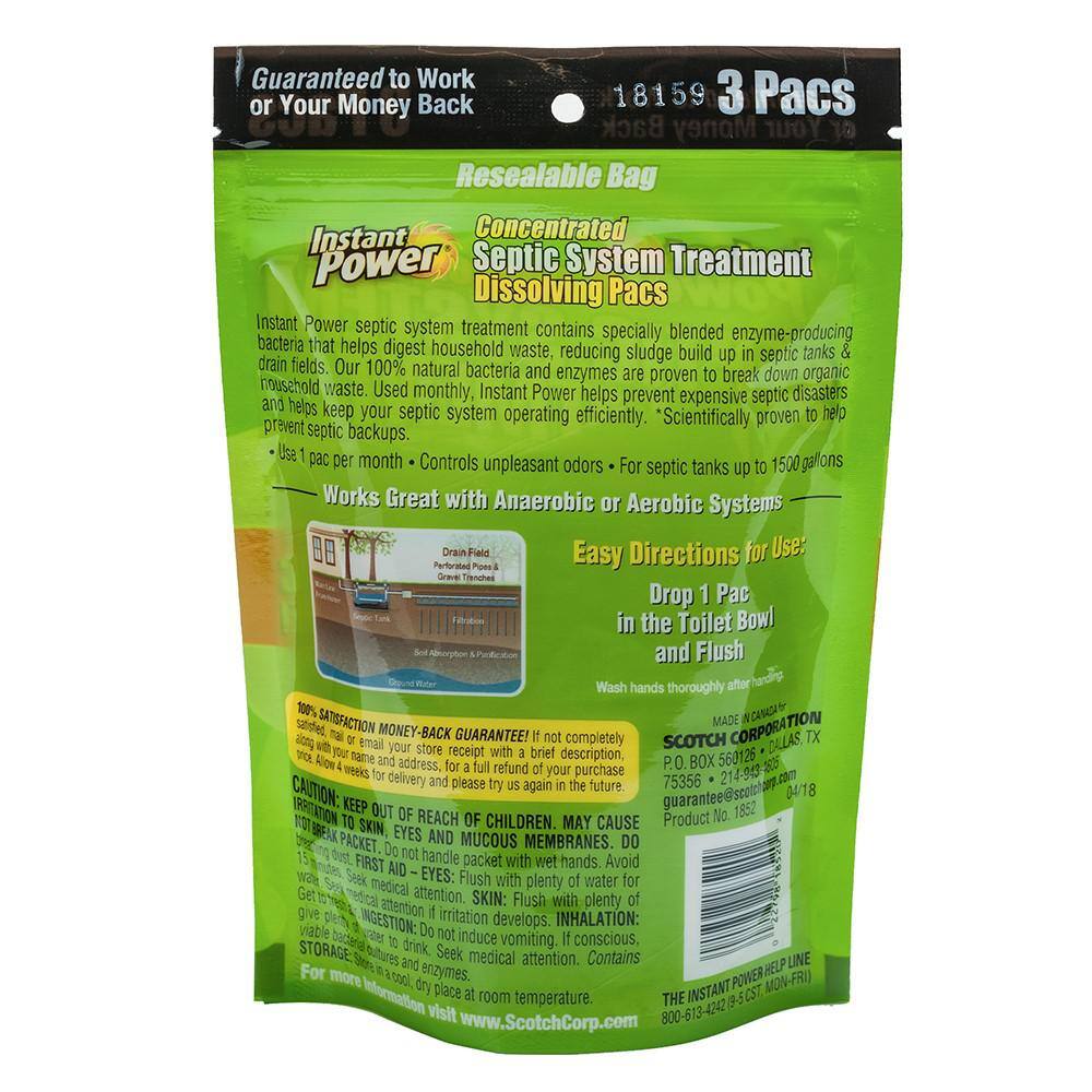 Instant Power Septic System Treatment Dissolving Pacs (3-Pack)