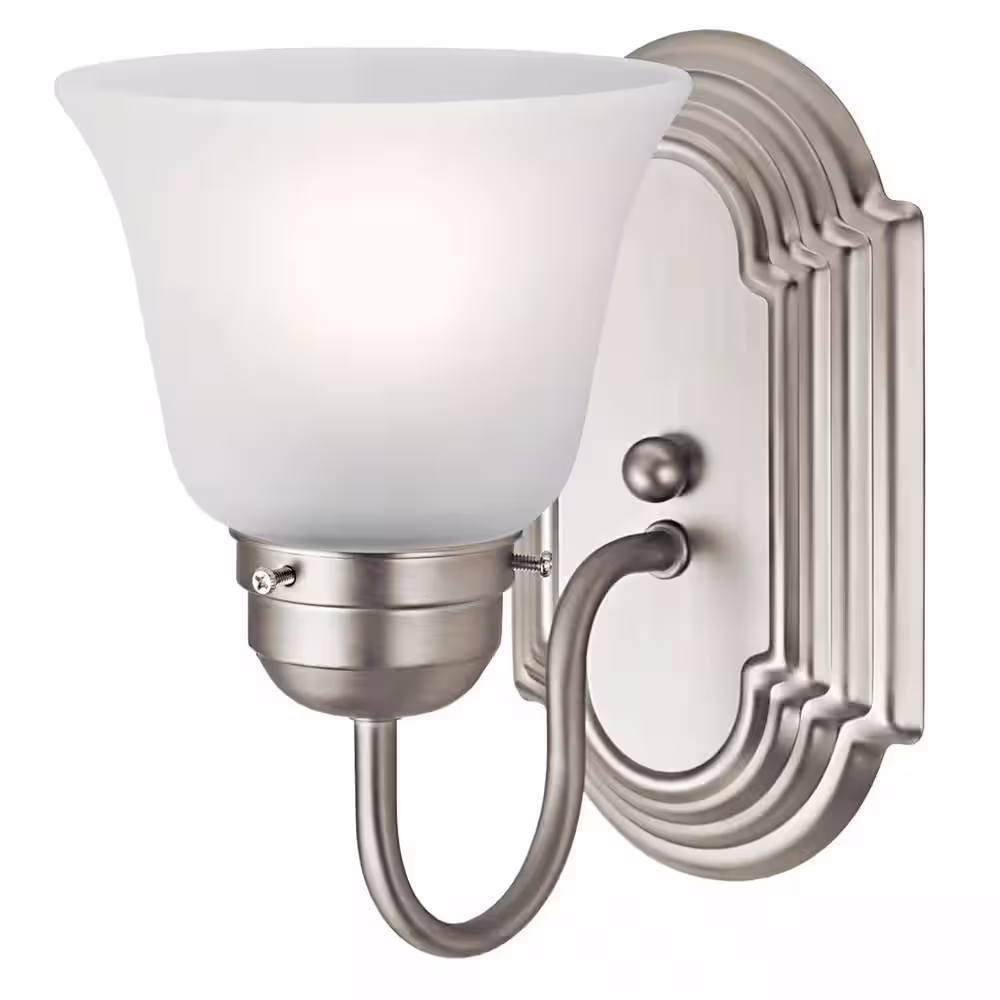 KICHLER Independence 1-Light Brushed Nickel Bathroom Indoor Wall Sconce Light with Satin Etched Glass Shade