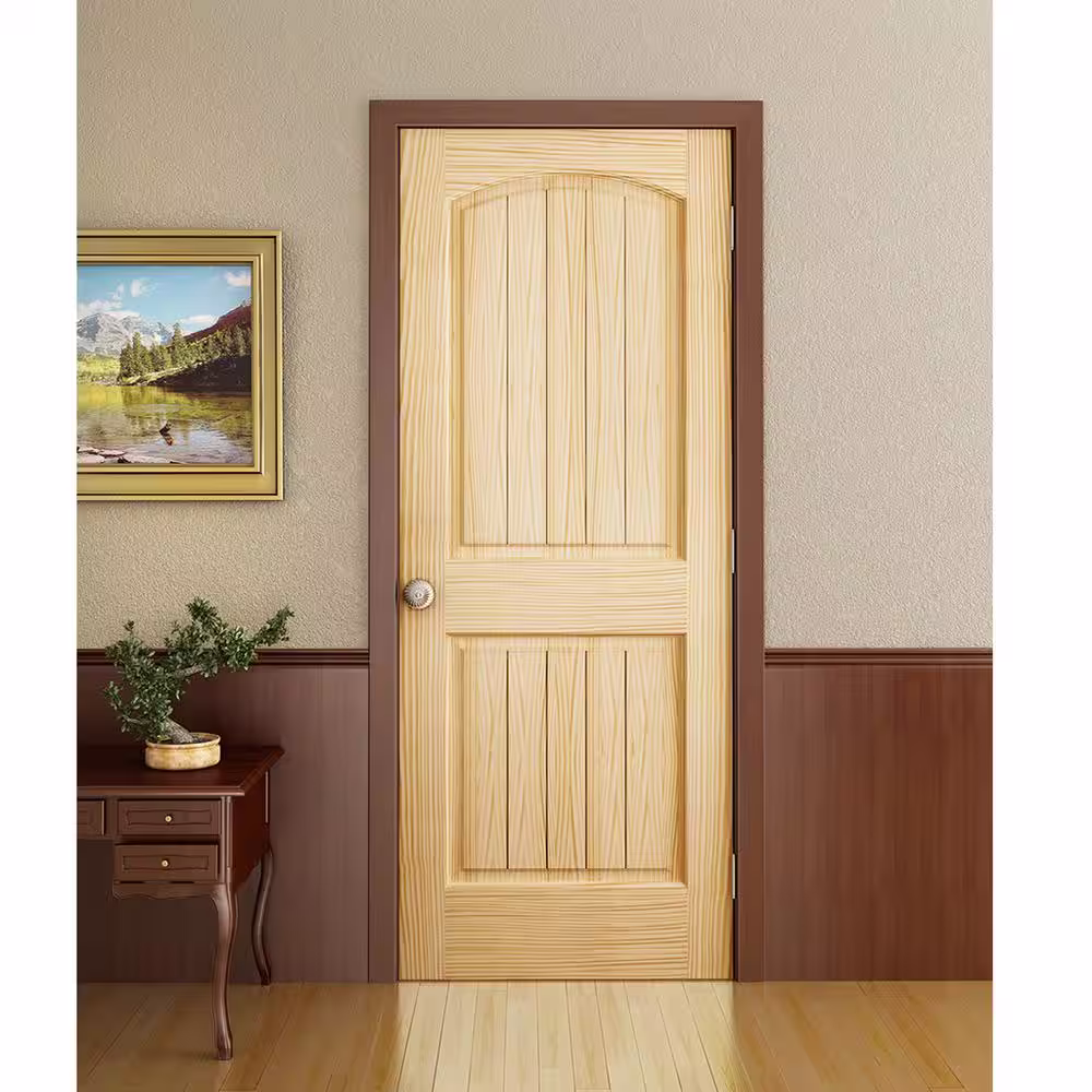 Kimberly Bay 36 in. x 80 in. Unfinished 2 Panel Arch Top V-Groove Solid Core Pine Interior Door Slab