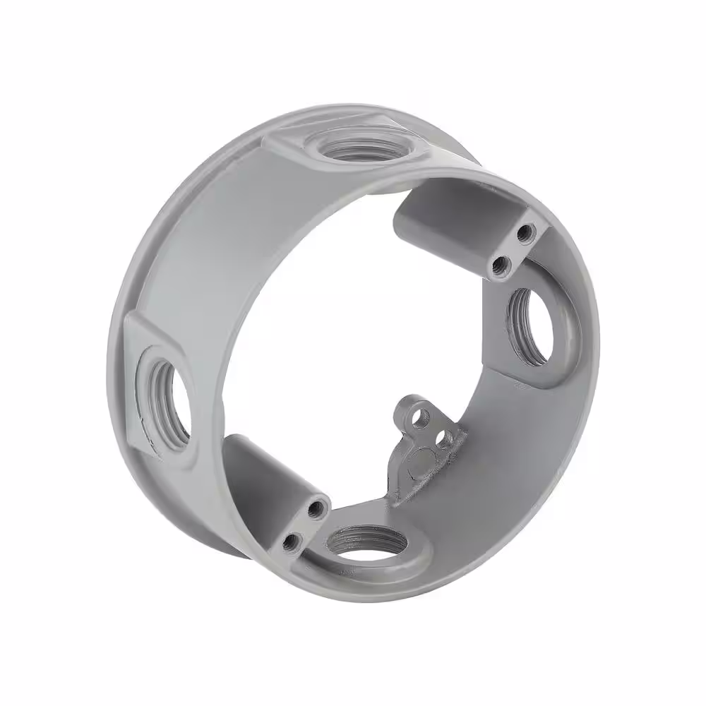 Commercial Electric 4 in. Round Metallic Weatherproof Extension Ring with (4) 1/2 in. Holes, Gray