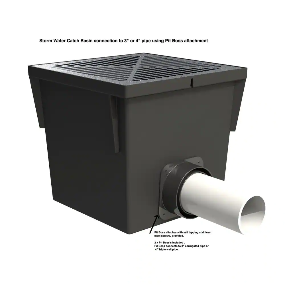 U.S. TRENCH DRAIN 14 in. x 14 in. Storm Water Pit and Catch Basin for Modular Trench and Channel Drain Systems with Aluminum Grate