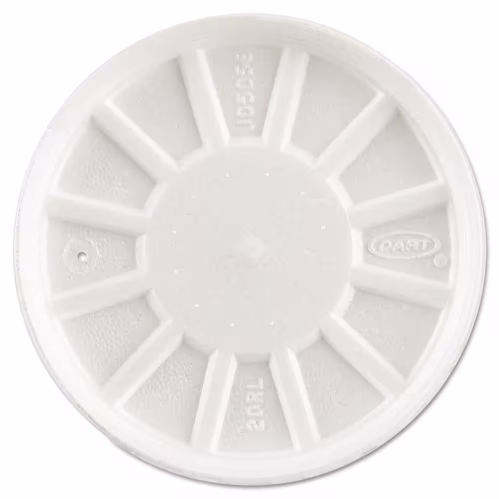 DART White Vented Disposable Foam Cup Lids, Fits 6 oz. to 32 oz. Cups, 50 Pack, 10 Packs / Carton