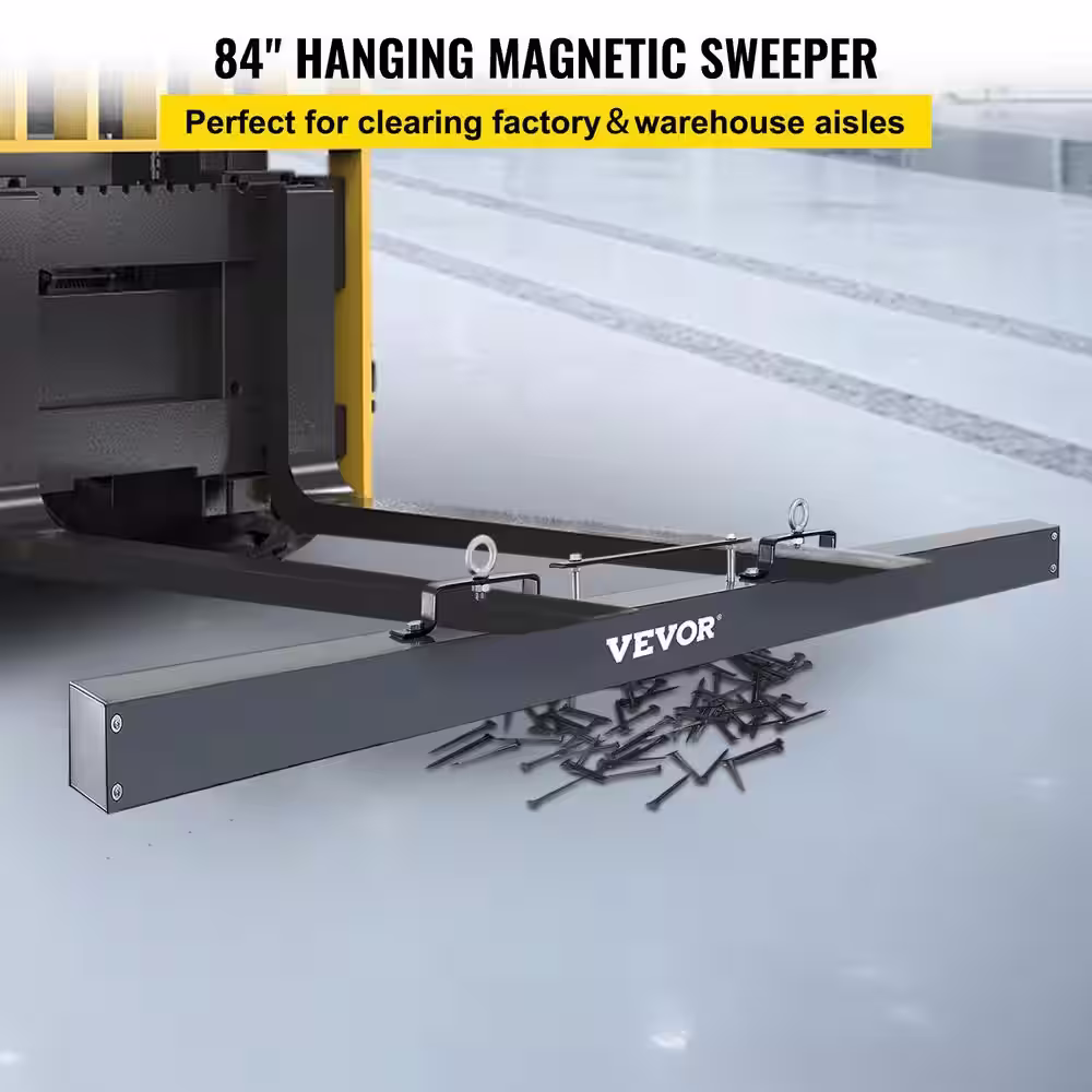 VEVOR Hanging Magnetic Sweeper 84 in. Industrial Magnet Forklift Sweeper 100 LBS. Steel for Picking Up Nails Bolts Iron Chips