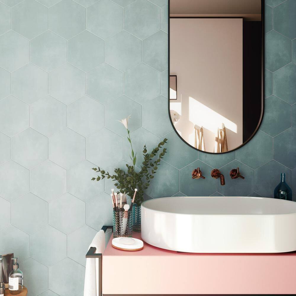 Merola Tile Horizon Hex Aguamarina 7-3/4 in. x 9 in. Ceramic Floor and Wall Tile (8.88 sq. ft./Case)