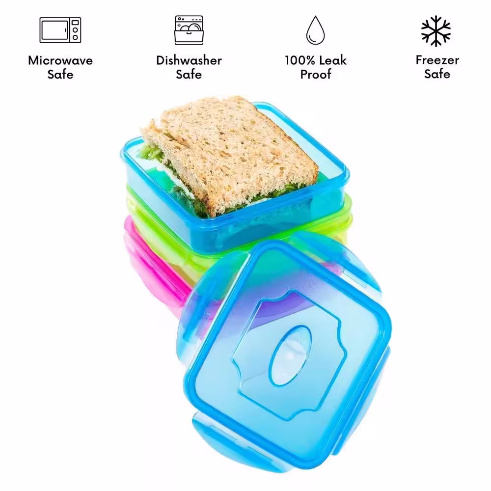 None Colorful Plastic Lunch Box Container Set with Lids (3-Pack)