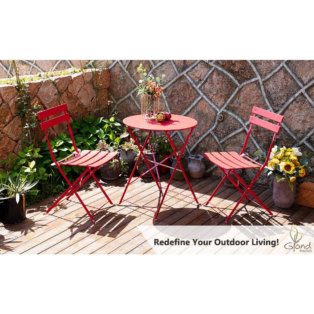 None 3-Piece 23.6 in. Metal Outdoor Bistro Set, Red