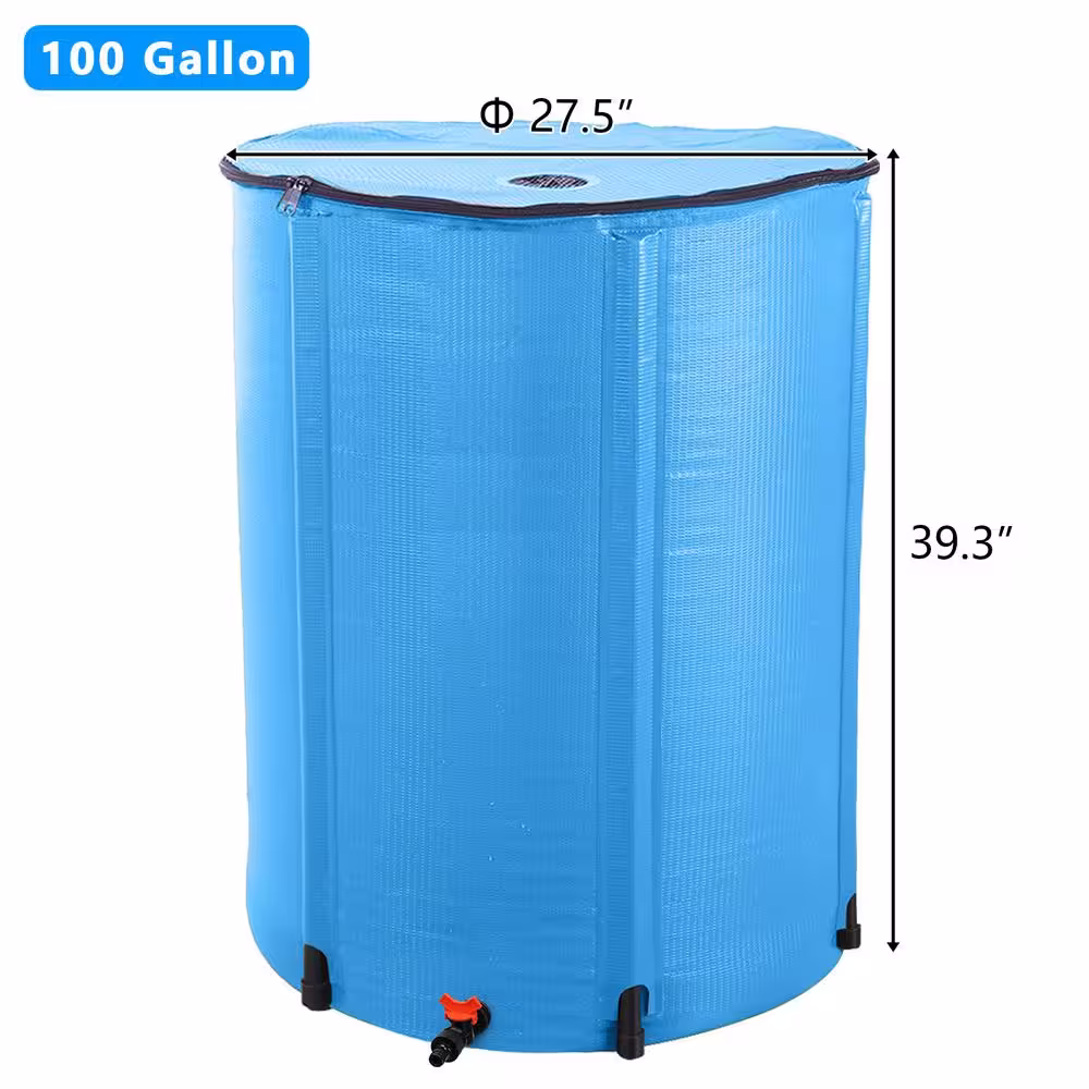 None 100 gal. Blue PVC Rainwater Barrel