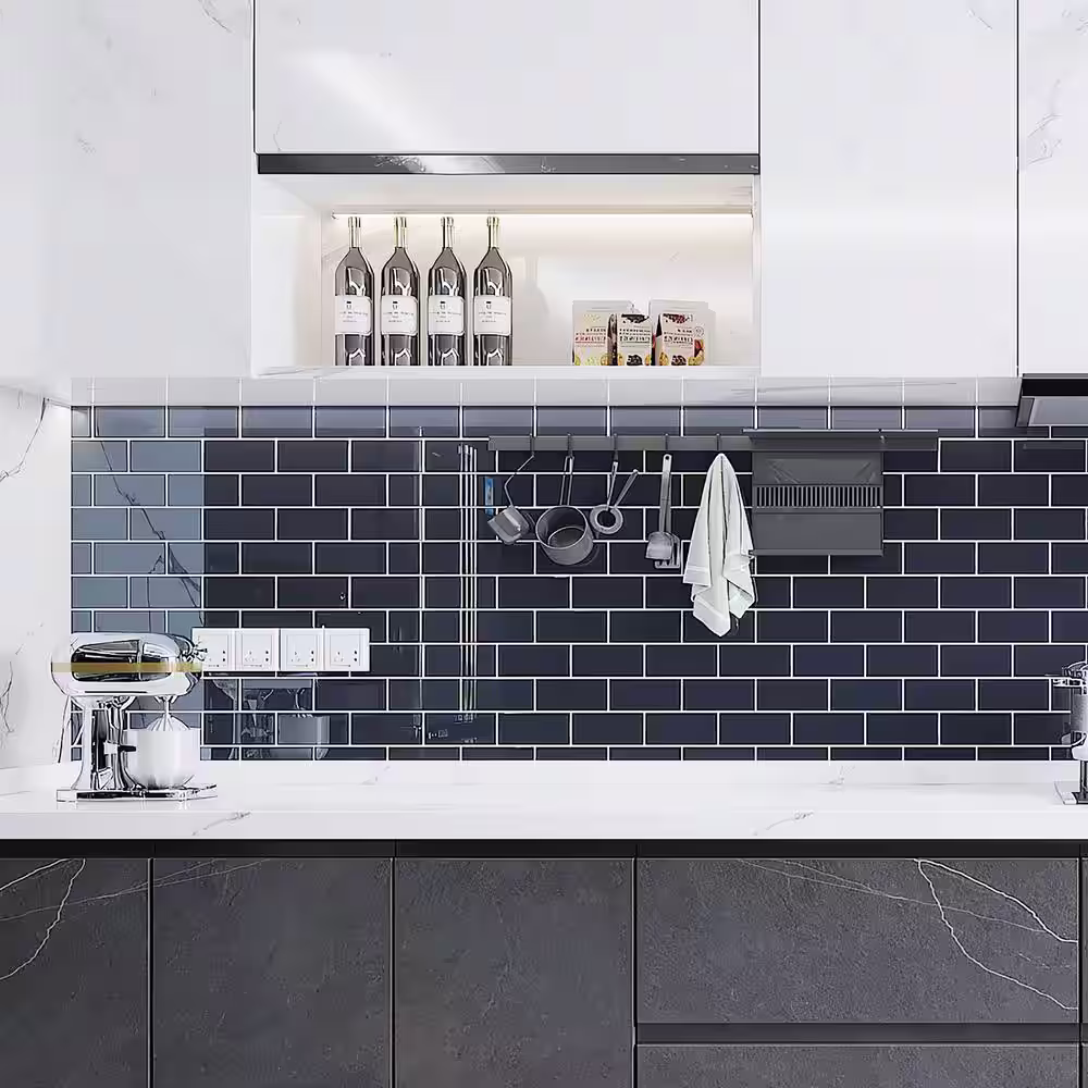 Giorbello Midnight Blue 3 in. x 6 in. x 8mm Glass Subway Tile (5 sq. ft./Case)