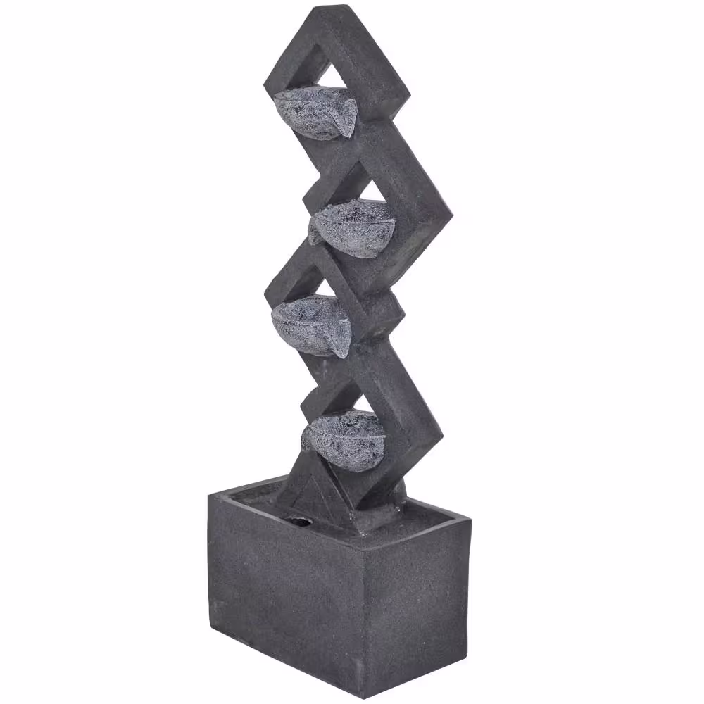 Litton Lane Dark Gray Indoor and Outdoor 4 Tier Geometric Fountain with LED Light
