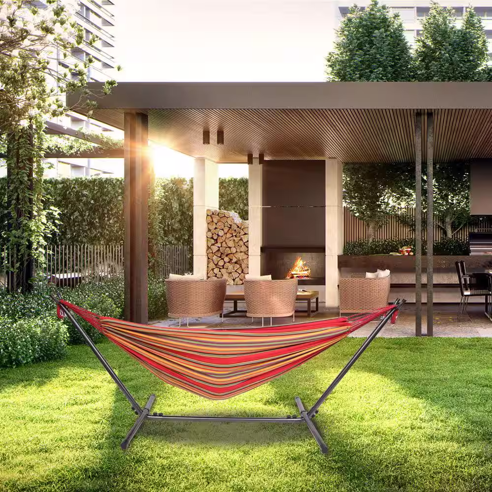 Alpulon 10 ft. 2-Person Cotton Hammock with Stand and Carry Bag