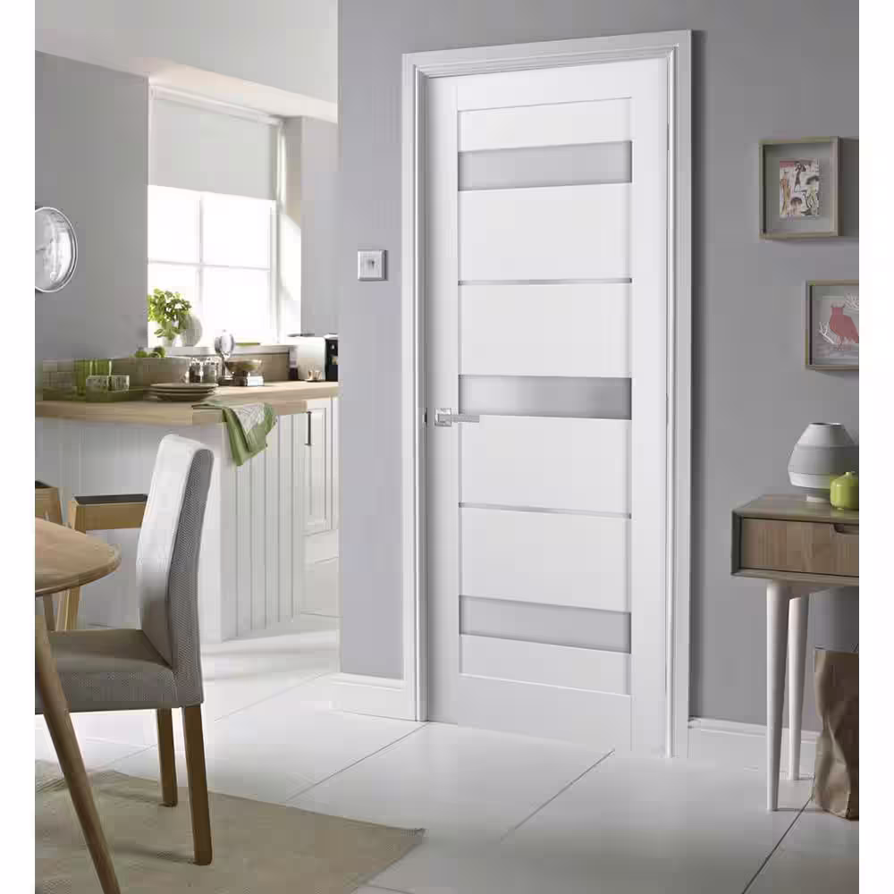 Sartodoors 28 in. x 80 in. Single Panel No Bore Frosted Glass White Finished Pine Wood Interior Door Slab