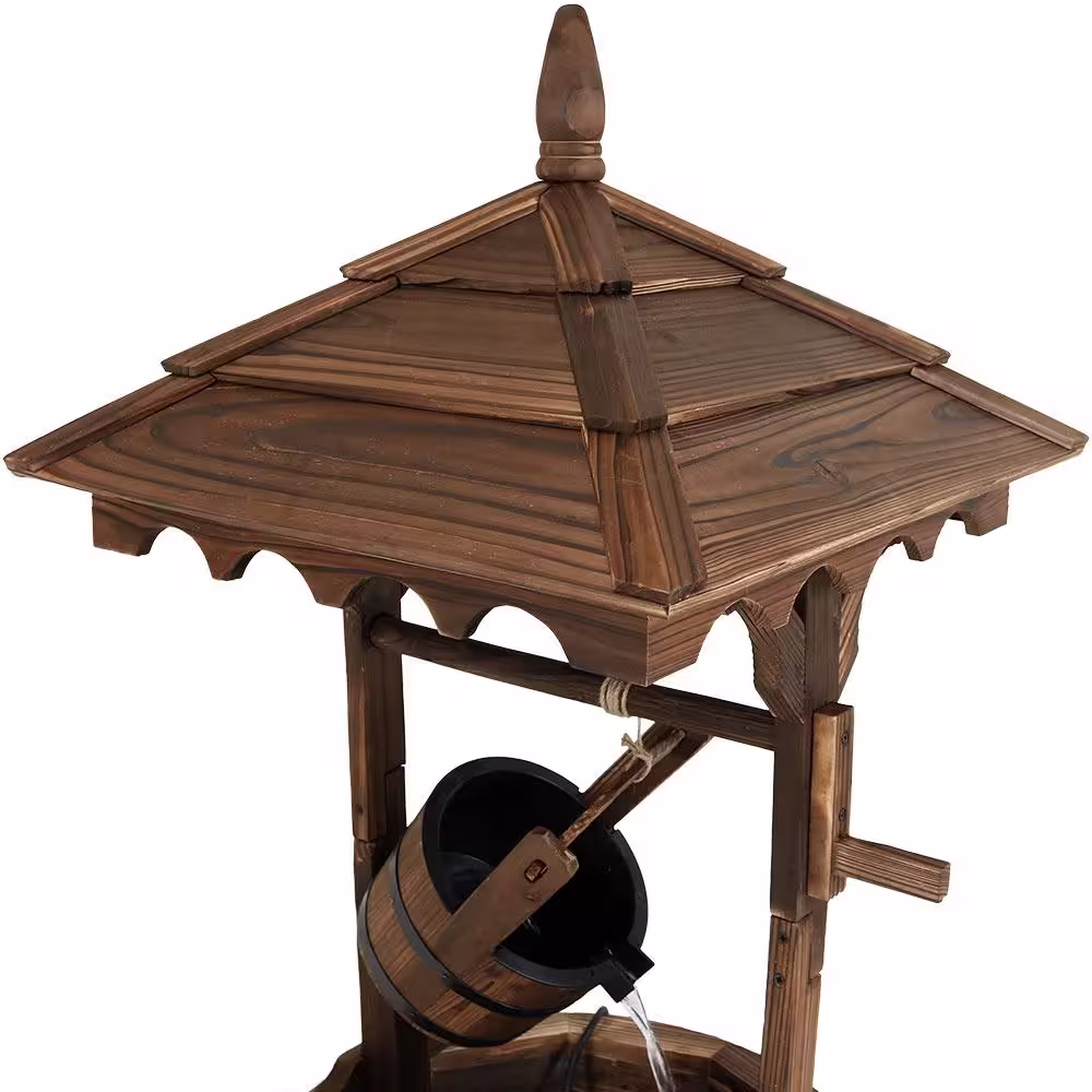 Sunnydaze Decor 48 in. Old-Fashioned Wood Wishing Well Outdoor Water Fountain